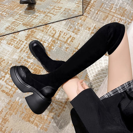 Damen Überknee-Stiefel mit modischem Blockabsatz R&B