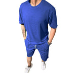 Herren lässiges Freizeitsport-Outfit mit strukturiertem Oberteil und Shorts R&B