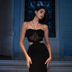 Damen Elegantes Maxikleid mit raffinierten Cut-Outs und transparenten Details R&B