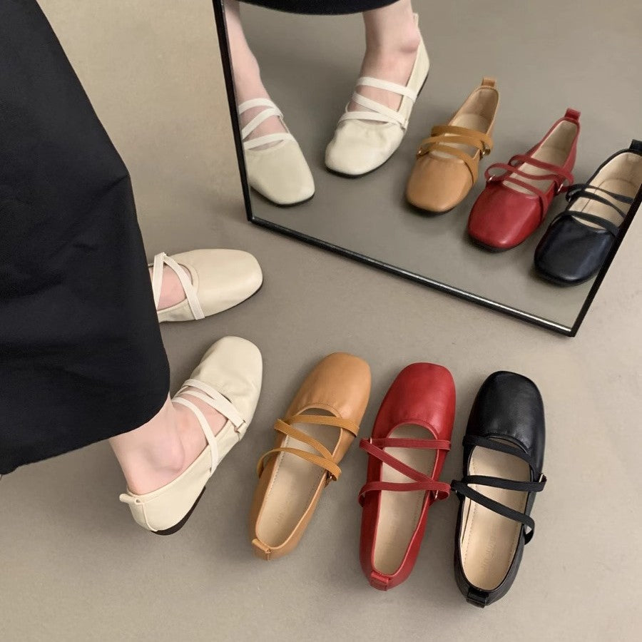 Damen elegantes Ballerina-Modell mit modischem Riemchen und hochwertigem Leder R&B