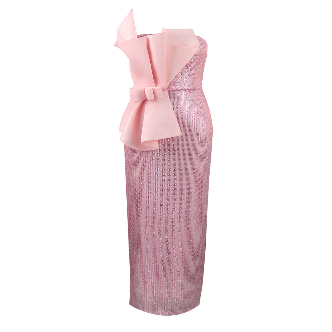 Damen Glänzendes Abendkleid mit asymmetrischem Schnitt und voluminöser Schleifen-Applikation R&B