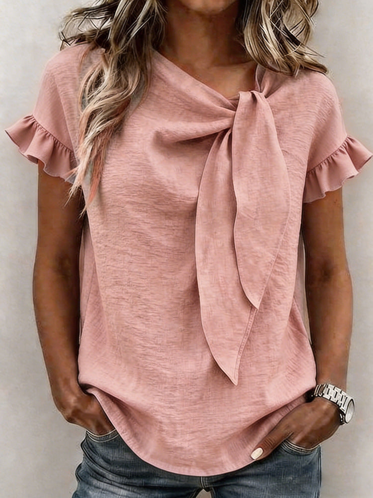 Damen lässige Bluse mit Schleifenkragen R&B