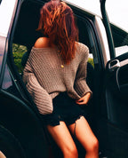 Damen Lässiger Off-Shoulder Strickpullover R&B