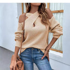Damen Strickpullover mit asymmetrischem Ausschnitt und offenen Schultern R&B