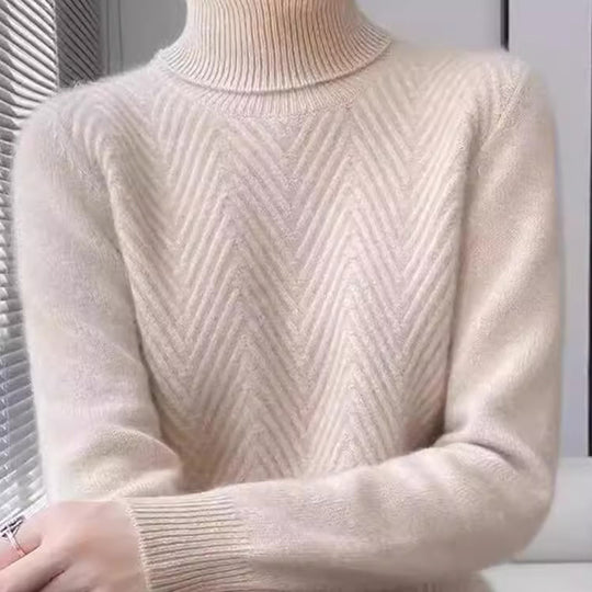 Damen eleganter Strickpullover mit Stehkragen und feiner Rippstruktur R&B