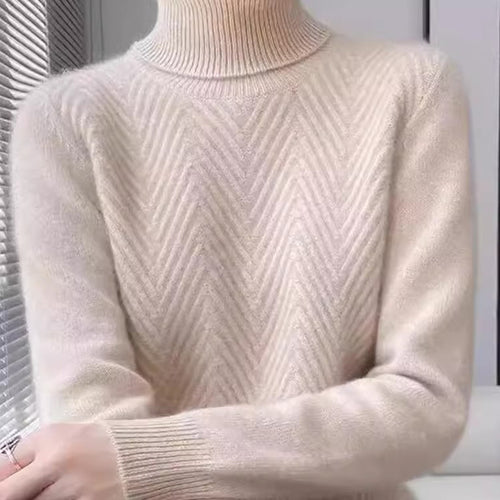 Damen eleganter Strickpullover mit Stehkragen und feiner Rippstruktur R&B