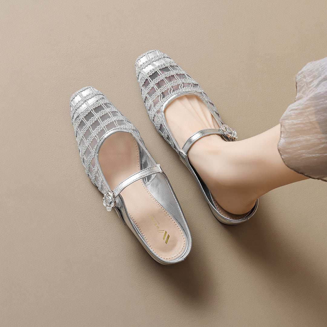 Damen Elegante Mules mit Netzdesign und modischem Riemen R&B
