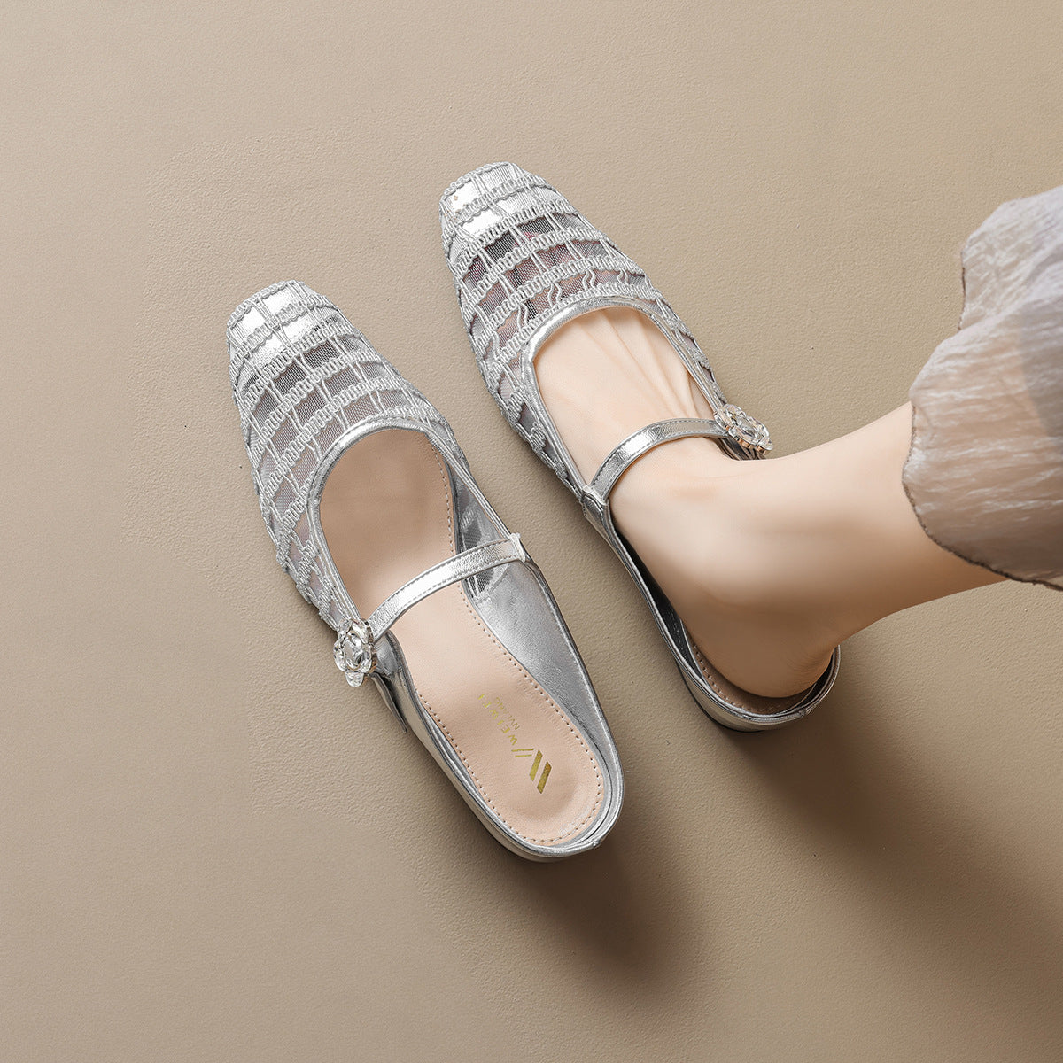 Damen Elegante Mules mit Netzdesign und modischem Riemen