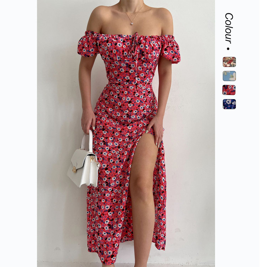 Damen Off-Shoulder Maxikleid mit floralem Design und elegantem Schlitz R&B