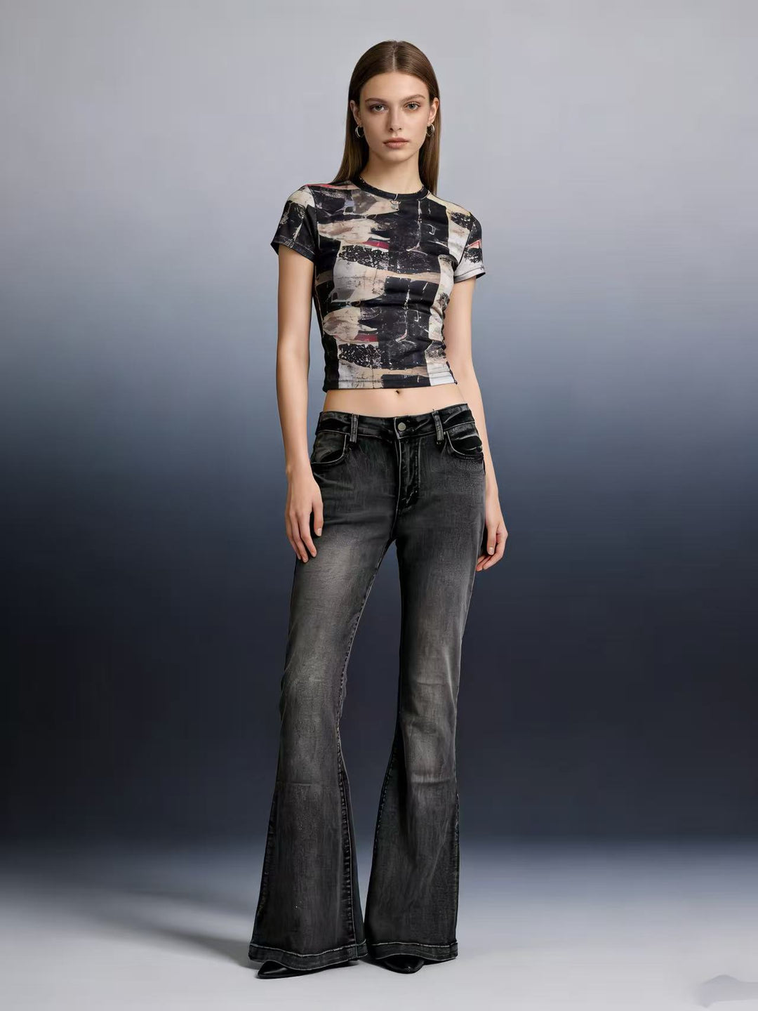 Damen elegantes cropped Oberteil mit Puffärmeln und Vintage-Stickerei R&B