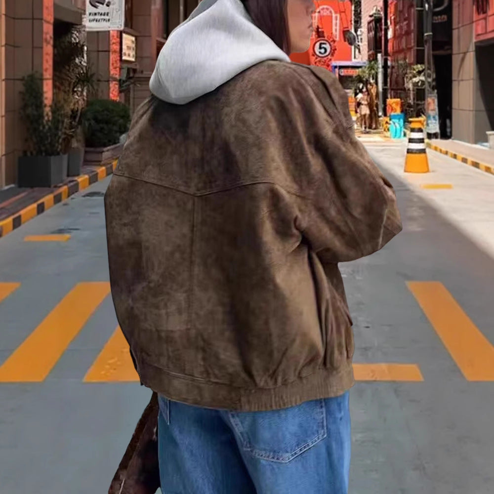 Damen Kunstlederjacke im lässigen Biker-Stil mit dezenten Ziernähten R&B