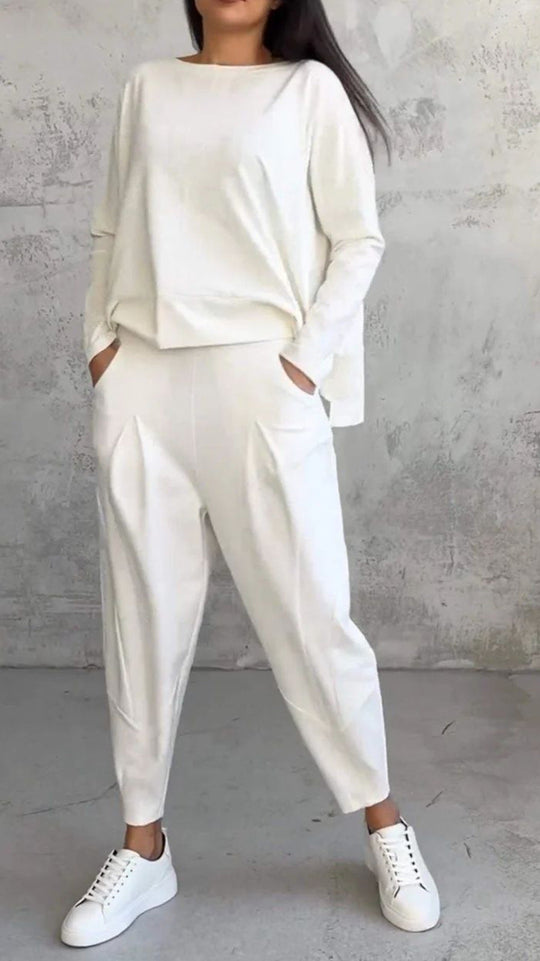 R&B | Einfarbiges Slim-Fit Hosenanzug mit Rundhalsausschnitt