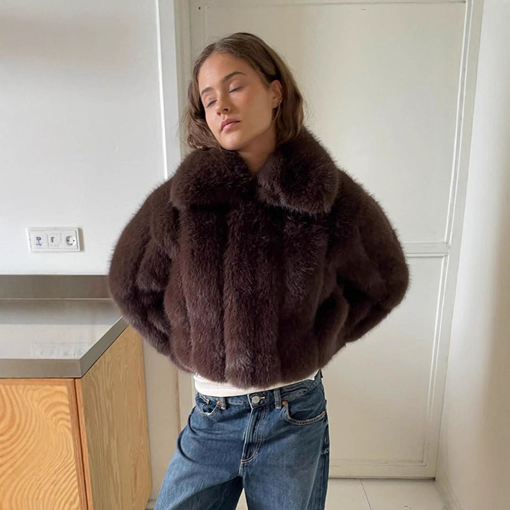 Damen Kunstfelljacke im modischen Cropped-Stil R&B