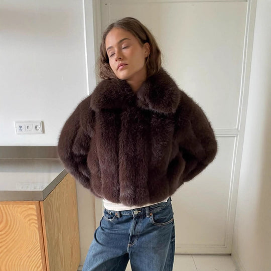 Damen Kunstfelljacke im modischen Cropped-Stil R&B