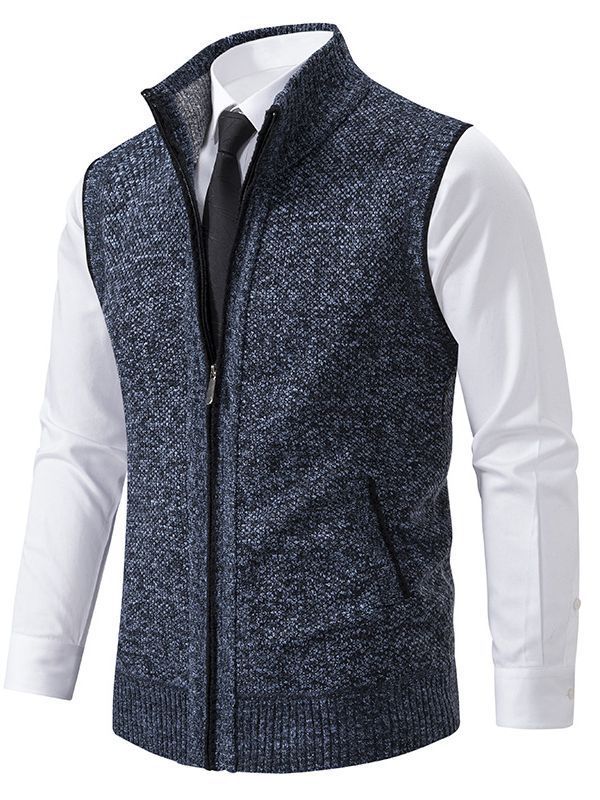 Herren elegante Strickweste mit hohem Kragen und praktischen Reißverschlusstaschen R&B