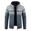 Herren nan gefütterte Strick-Zipjacke im Norwegerstil mit Kapuze und Thermofleece R&B