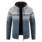 Herren nan gefütterte Strick-Zipjacke im Norwegerstil mit Kapuze und Thermofleece R&B