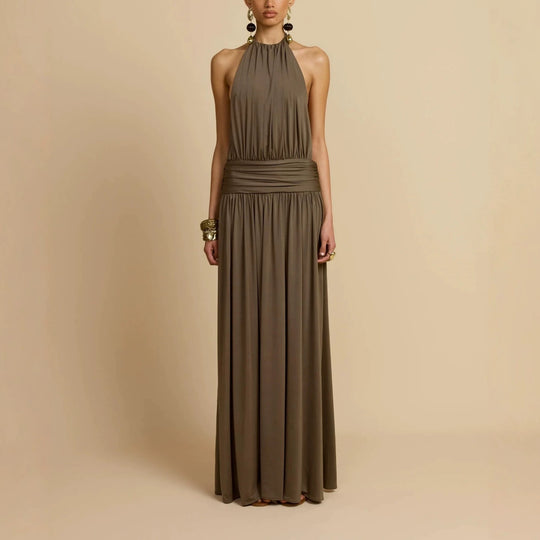 Damen Elegantes Maxikleid mit Hochgängigem Halterneck R&B