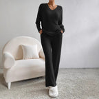 Damen Lässiges Strick-Lounge-Set aus weichem, geripptem Material R&B