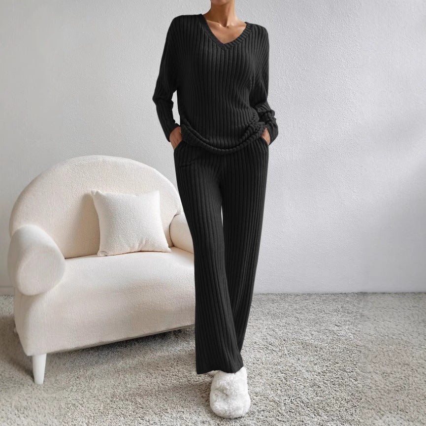 Damen Lässiges Strick-Lounge-Set aus weichem, geripptem Material R&B