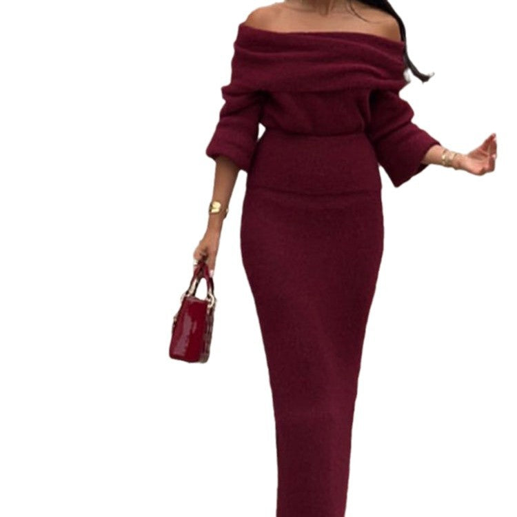 Damen Off-Shoulder Strickkleid mit weiten Ärmeln R&B