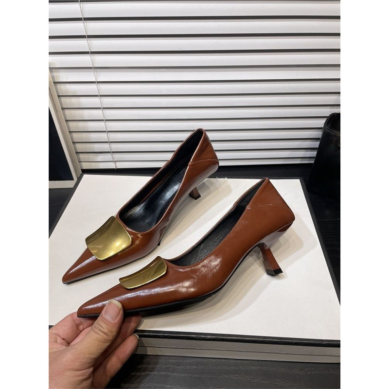 Damen spitze Stiletto-Pumps mit dekorativem Goldakzent R&B