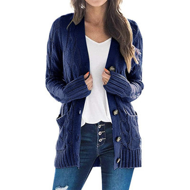 Damen Strickjacke mit grobem Zopfdesign und praktischen Taschen R&B