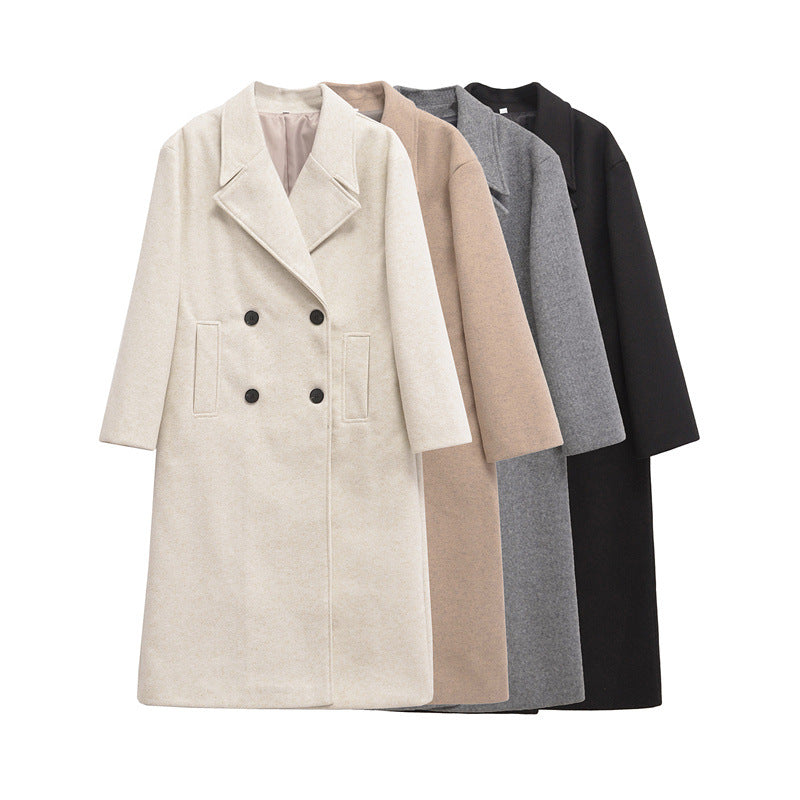 Damen Eleganter Übergrößen Doppelreiher-Wollmantel R&B