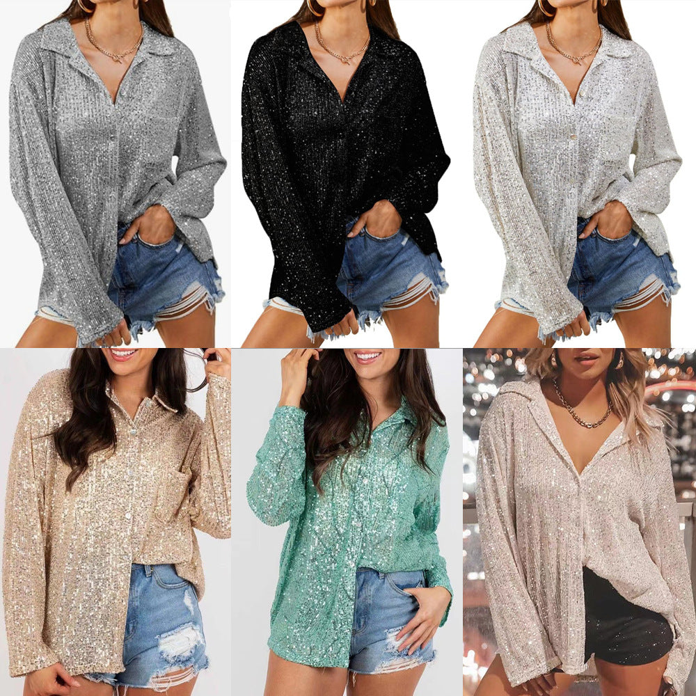 Damen Glitzernde Oversize-Bluse mit lässigem Schnitt R&B