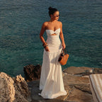 Damen Maxikleid mit schicker Schnittführung und raffiniertem Bauch-Detail R&B