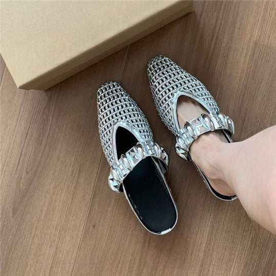 Damen elegante Mules mit glitternder Riemenverzierung R&B