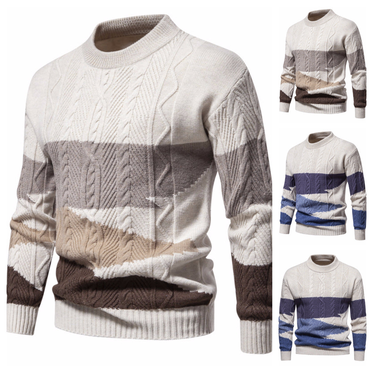 Herren Strickpullover mit modernem Zopfdesign und grafischen Akzenten