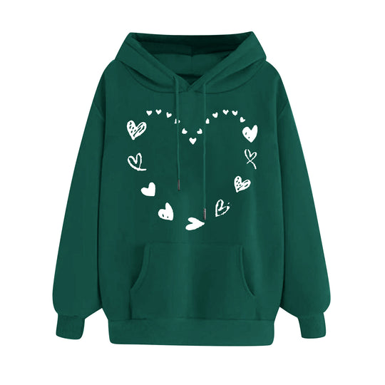 Damen Kapuzensweater mit verspieltem Herzmotiv und bequemer Kängurutasche R&B