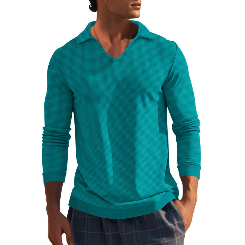 Herren Langarm-Shirt mit modernem V-Ausschnitt und strukturiertem Design R&B