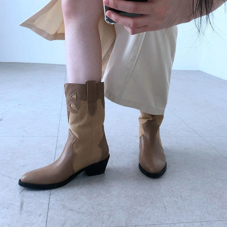 Damen Stiefeletten im Cowboy-Stil mit einzigartigem Design und kompaktem Absatz R&B