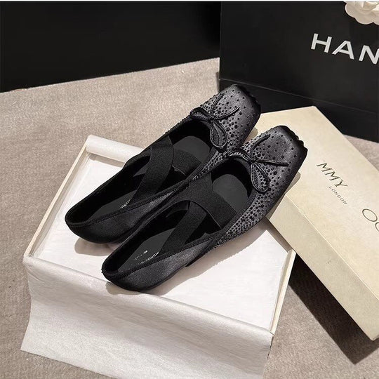Damen Ballerinas mit modischem Kreuzriemendesign und perforierter Oberfläche R&B