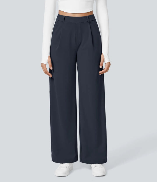 Damen nan hochgeschnittene Bundfaltenhose mit weitem Bein, Gürtelschlaufen und seitlichen Eingrifftaschen R&B