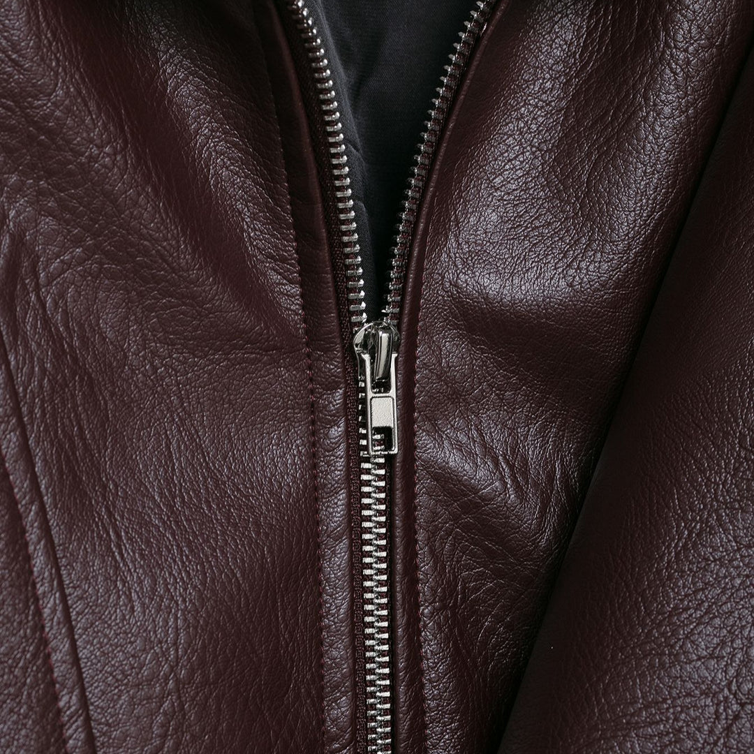 Damen modische Kunstlederjacke mit elegantem Schnitt und verstellbarem Taillengürtel R&B