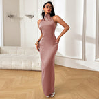Damen elegantes Maxikleid mit tiefem V-Ausschnitt und raffiniertem Wickeldetail