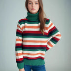 Damen Rollkragenpullover mit farbenfrohen Streifen und hochwertiger Strickqualität R&B