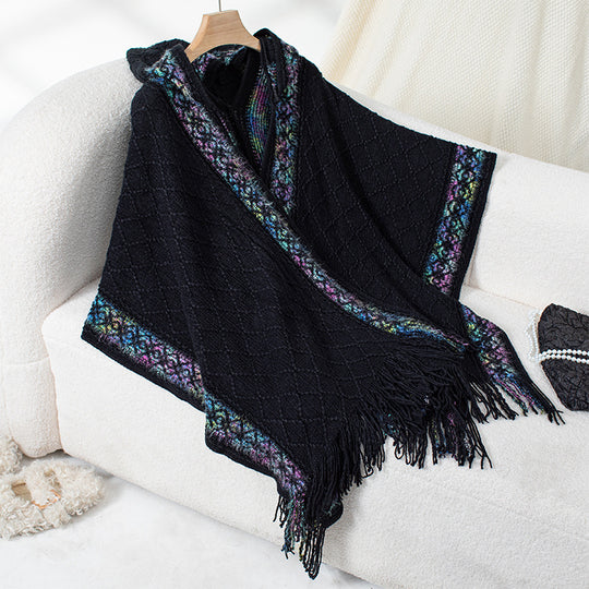 Damen eleganter Poncho mit hochwertigem Strukturdesign und Fransen R&B