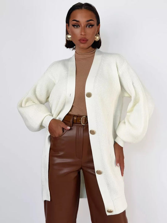 Damen Moderner Strickcardigan mit großen Knopfdetails und lässigem Schnitt R&B