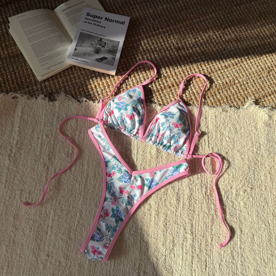 Damen Triangel-Bikini mit floralen Mustern und verstellbaren Trägern R&B