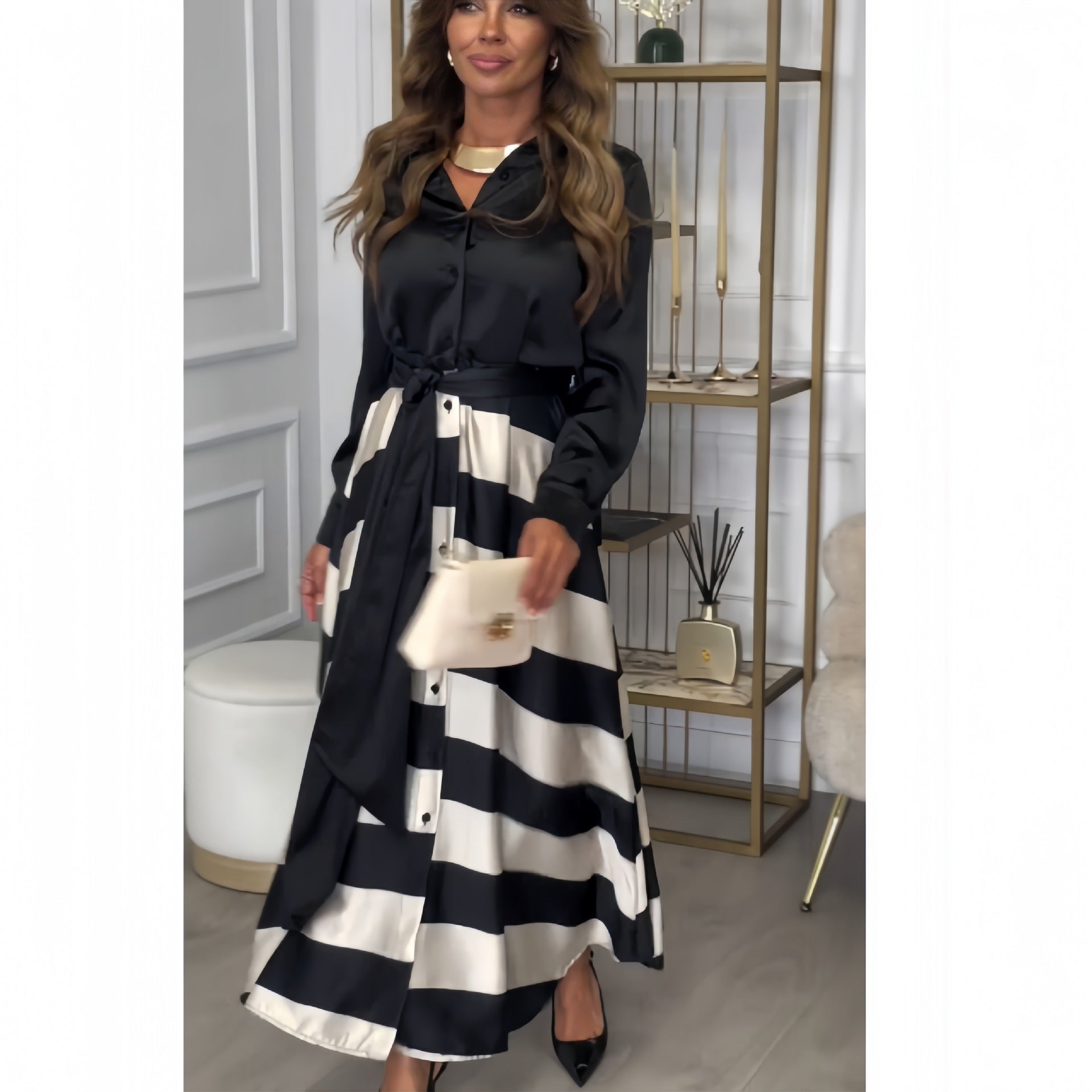 Damen Elegantes Blusenrock-Ensemble mit seitlichem Bindegürtel R&B