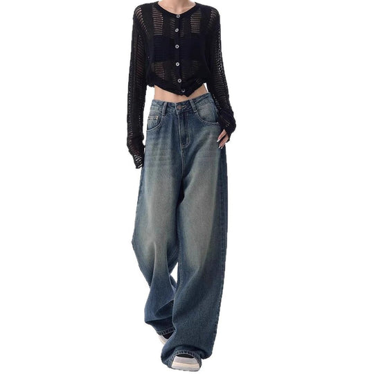 Damen Oversized Denim-Jeans mit hoch geschnittenem Bund R&B