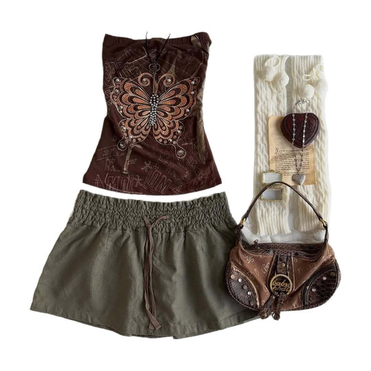 Damen trägerloses Top mit Schmetterlingsdesign R&B