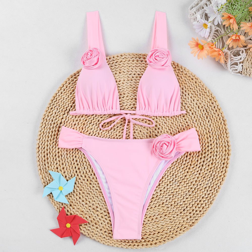 Damen Triangel-Bikini mit romantischen Blumenapplikationen R&B