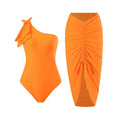 Damen Einteiler Badeanzug mit asymmetrischem Schnitt und modischem Wickelrock R&B