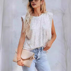 Damen Glitzernde Rundhalsbluse EB