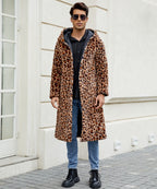 Herren Eleganter Kunstfellmantel mit Leopardenmuster R&B